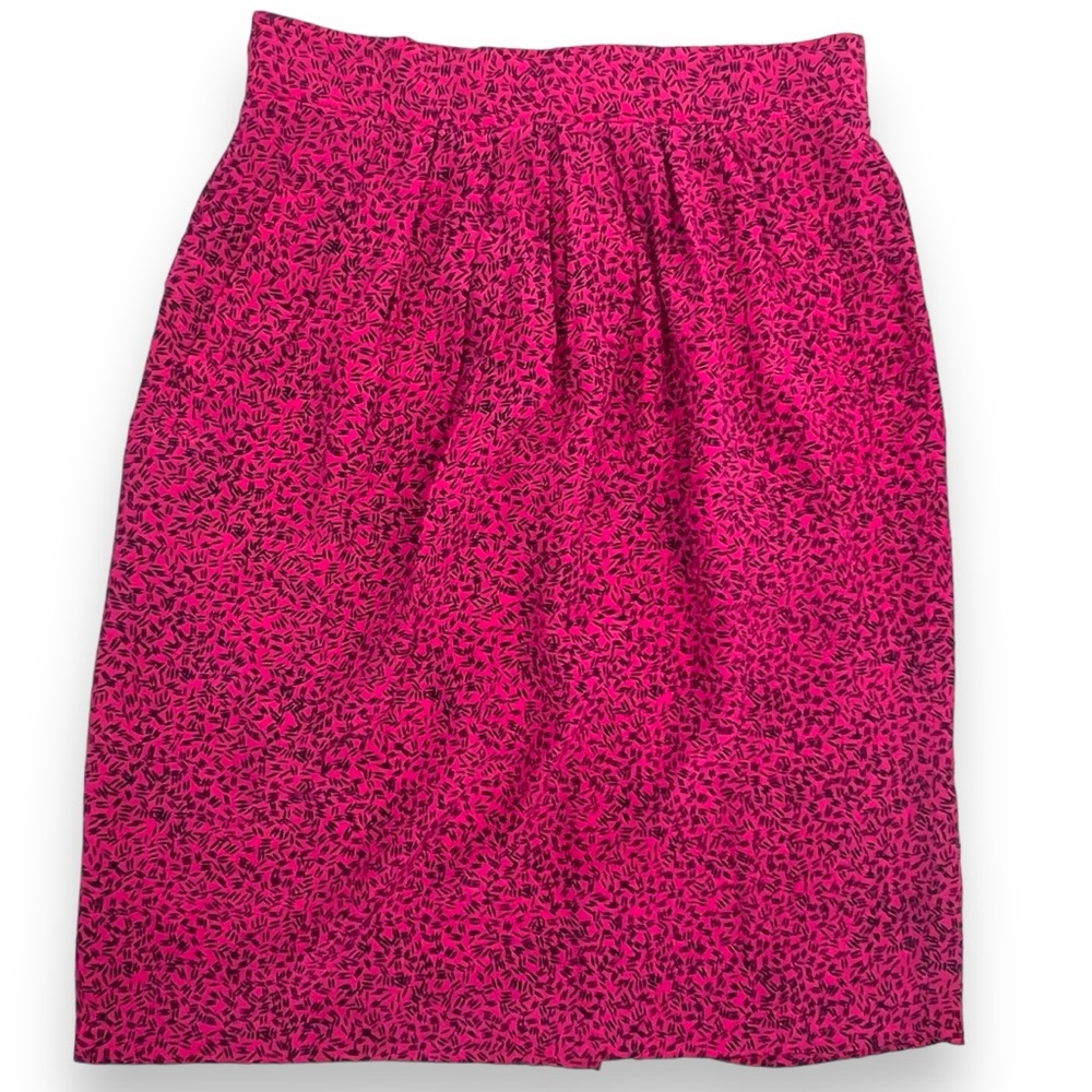 Vintage SK & Company Pink Fuchsia Silk Pencil Skirt With Pockets Size 6 Petite